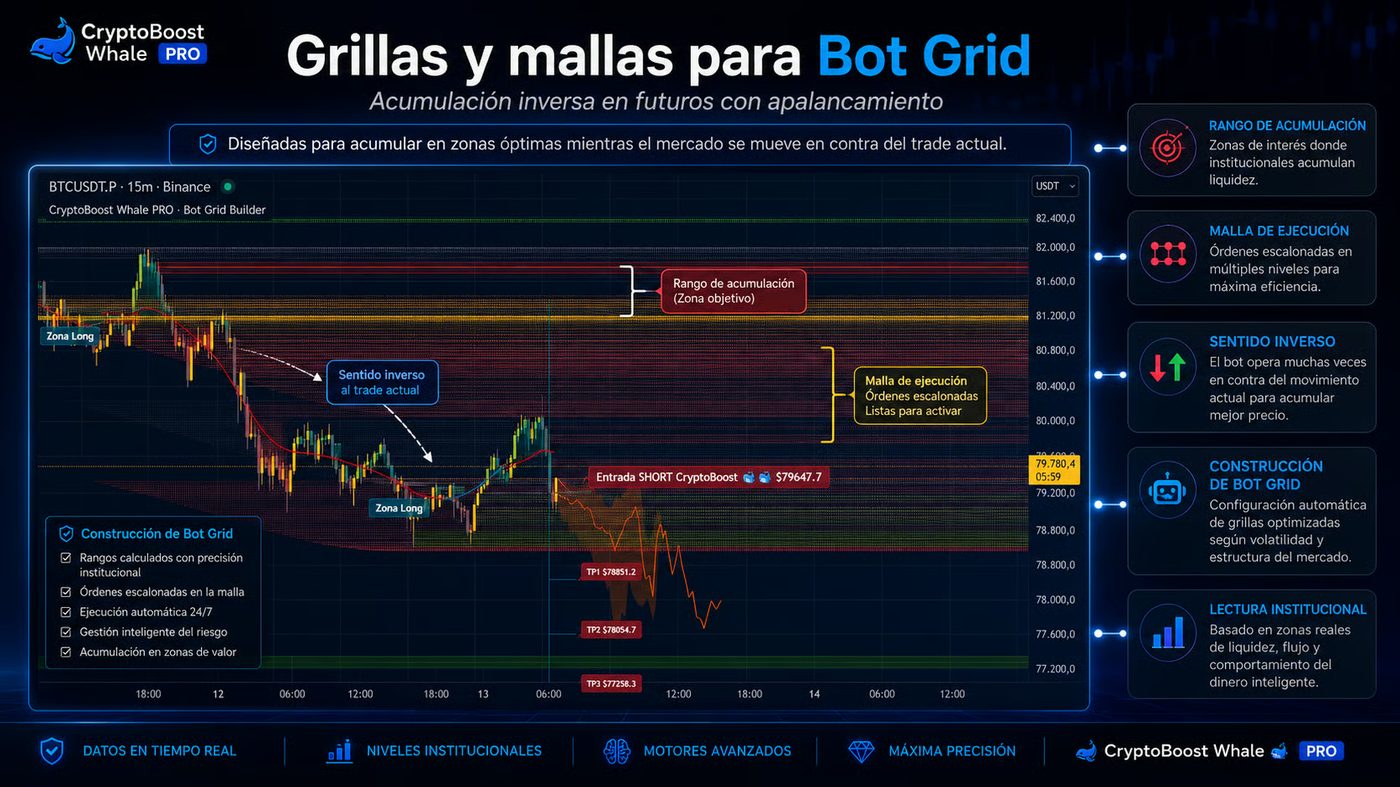Grillas y mallas para Bot Grid: acumulación inversa en futuros con apalancamiento
